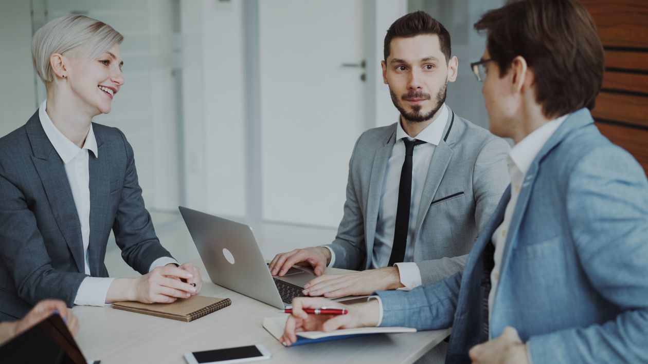 Professional business team meeting in a modern office