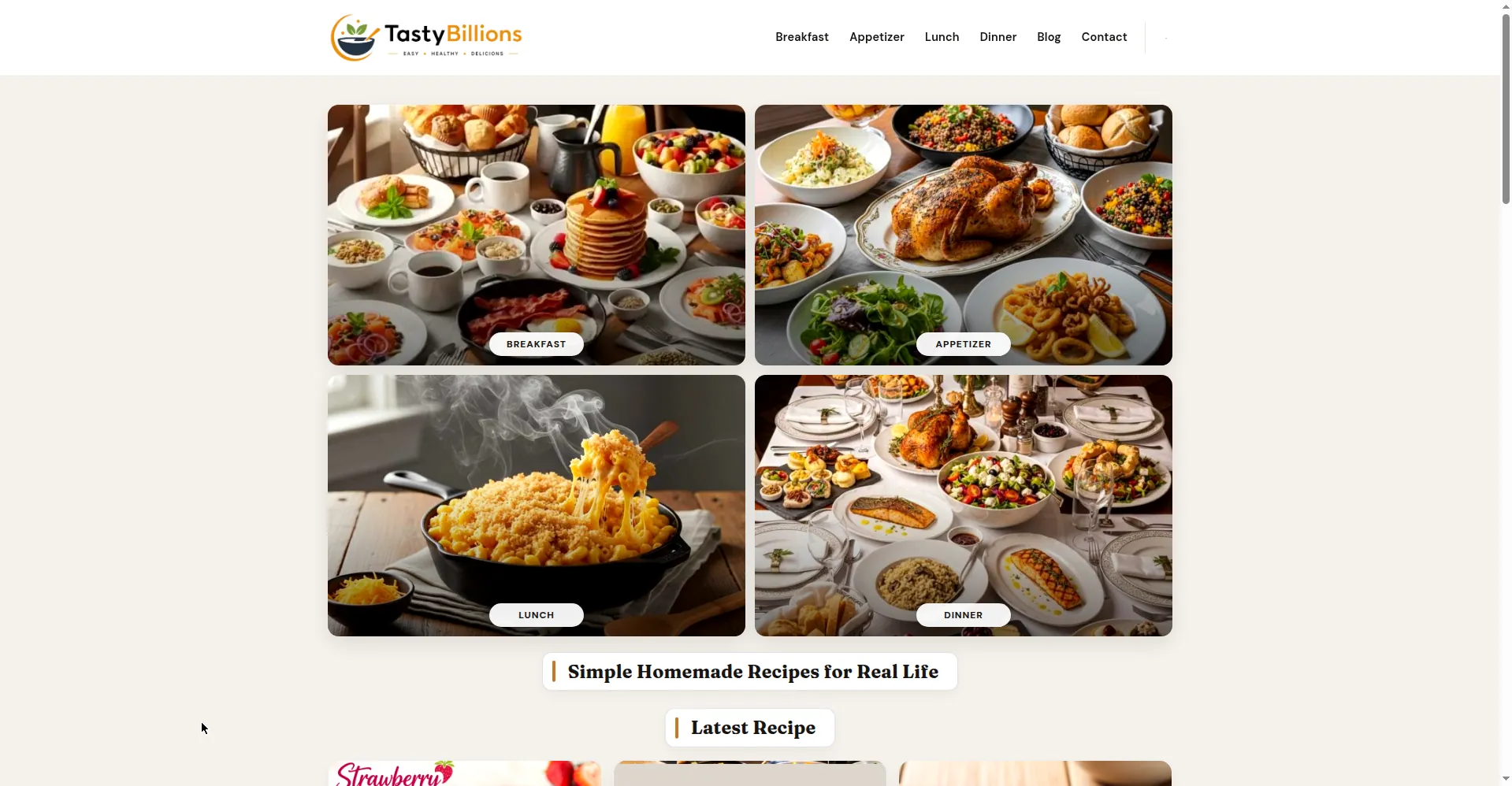 Homepage screenshot of Tasty Billions