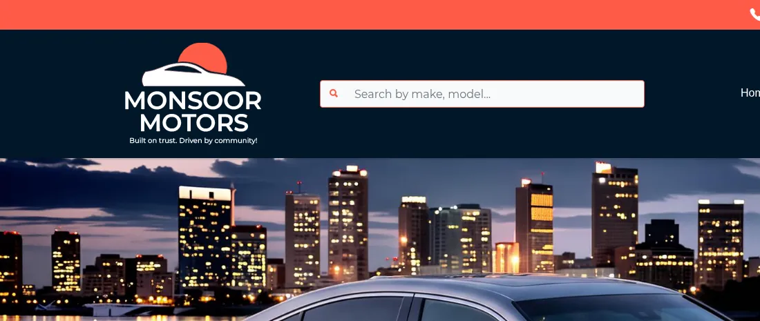 Homepage screenshot of Monsoor Motors