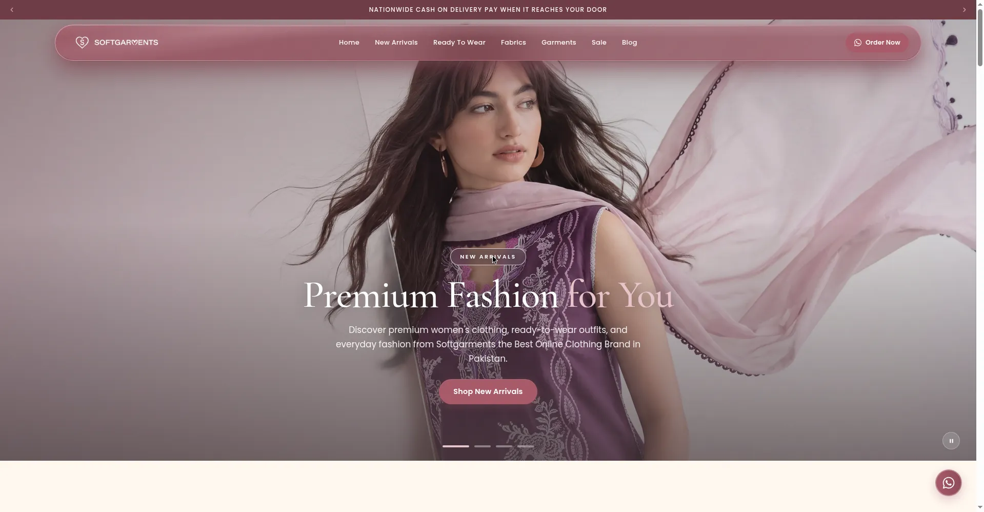 Homepage screenshot of Soft Garments